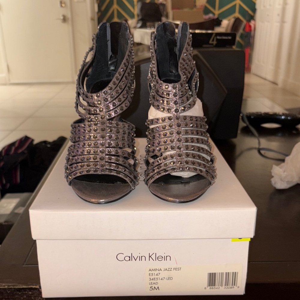 Calvin Klein Gray Studded Heels